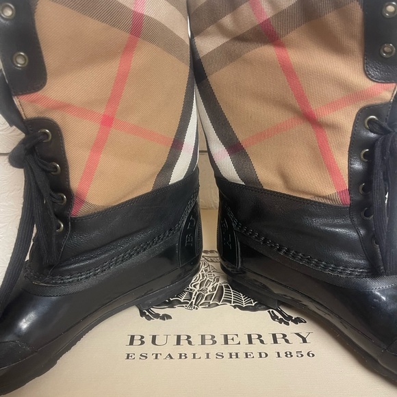 Burberry Black and Plaid Lace-Up Boots - Picture 2 of 8
